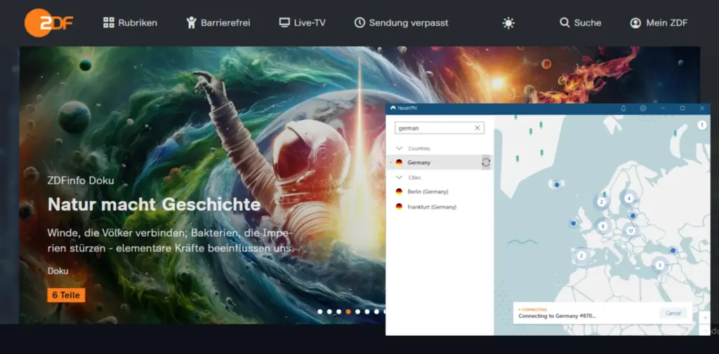 German TV was accessed with NordVPN