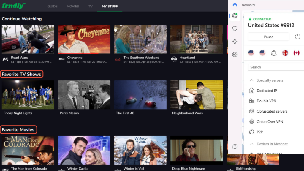 Now I could watch Frndly TV in the UK with NordVPN