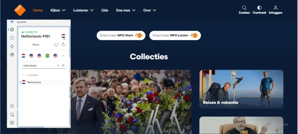 Dutch TV was accessed with NordVPN