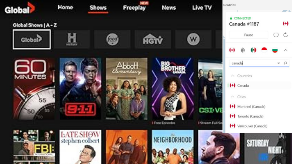 Now I could watch Global TV in the UK with a NordVPN