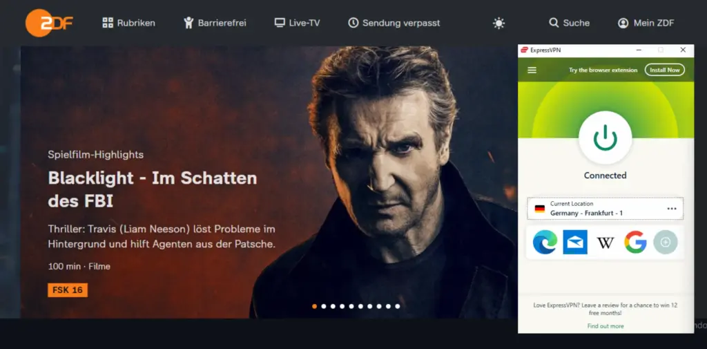 I could watch ZDF in the UK with ExpressVPN