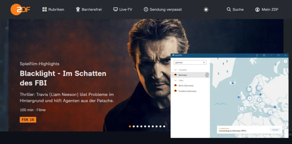 I could watch ZDF in the UK with NordVPN